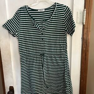Green and white striped nursing friendly dress!